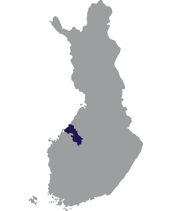 Landkaart Finland grijs met regio Centraal-Österbotten donkerblauw op transparante achtergrond - 600 * 733 pixels